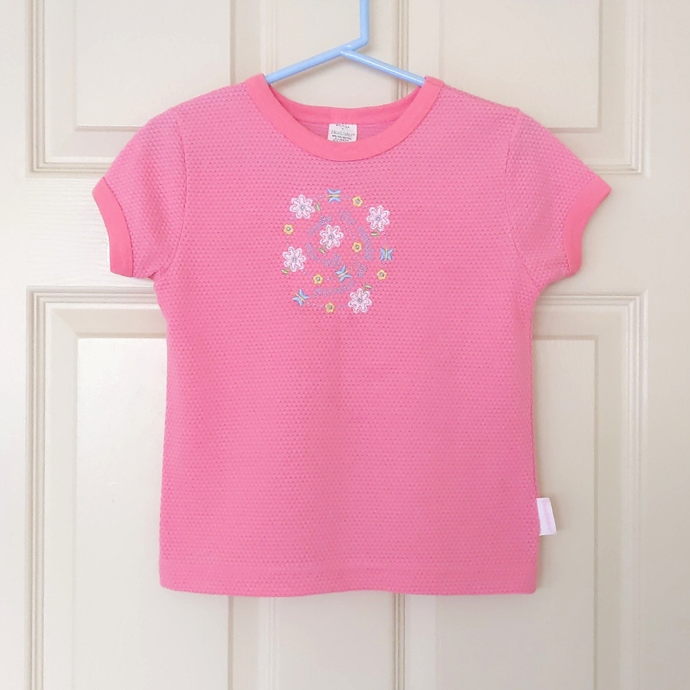 NWOT. Cotton Blended Short Sleeve Tee w/color embroidered flowers & butterflies.